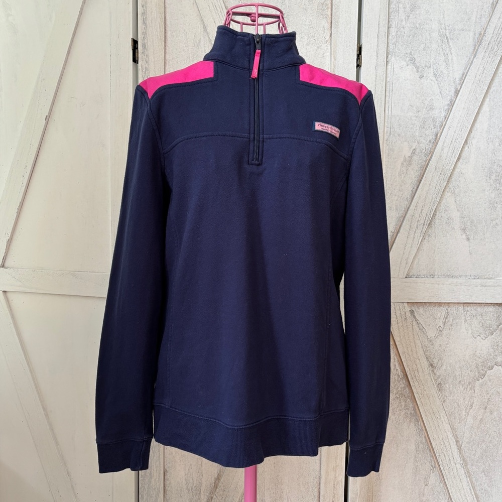 Vineyard Vines Jacket Women’s Small Navy Blue Pink Canvas Shep Shirt Preppy